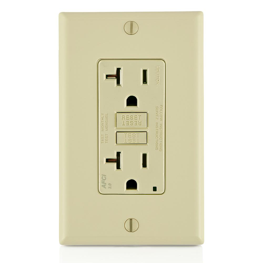Product image for Receptacle AFCI with LED indicator tamper-resistant 125V 20AMP ivory