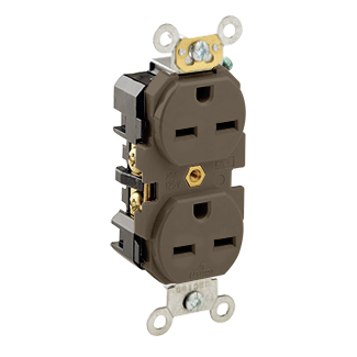 Product image for LEVITON 5662 RECEPTACLE DUPLEX 15A 250V BROWN NEMA 6-15R BACK & SIDE WIRED