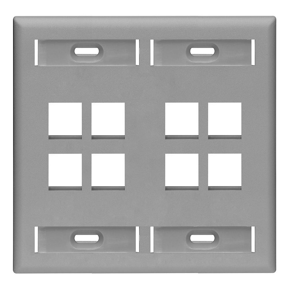 Product image for Plate wall 2-gang 8-port ID window plastic grey