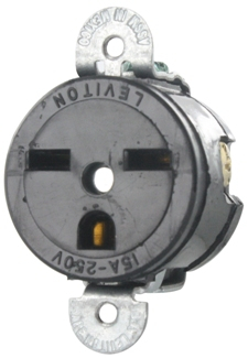 Product image for Receptacle straight single short strap 2P 3W 250V 15AMP black