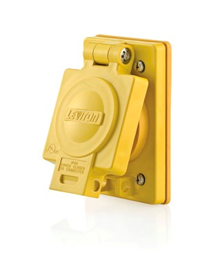 Product image for Receptacle with flip lid straight single 2P 3W 250V 15AMP yellow