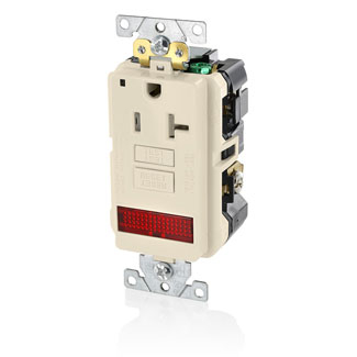 Product image for Receptacle GFCI industrial grade LED pilot light 20A 125V ivory