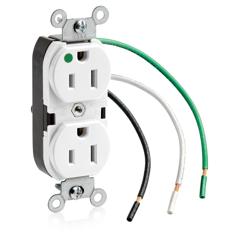 Product image for Receptacle duplex wire lead nylon 15A 125V white