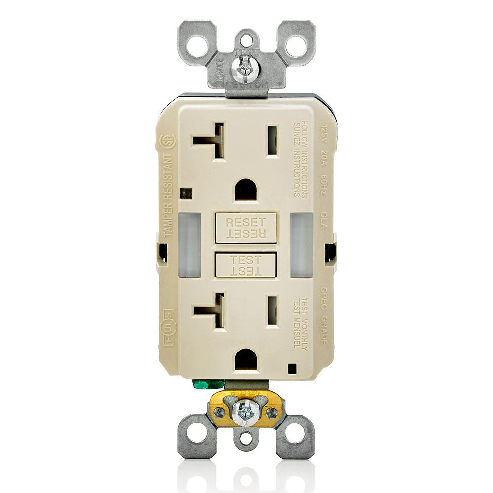 Product image for Receptacle GFCI commercial grade LED guide light 20A 125V light almond