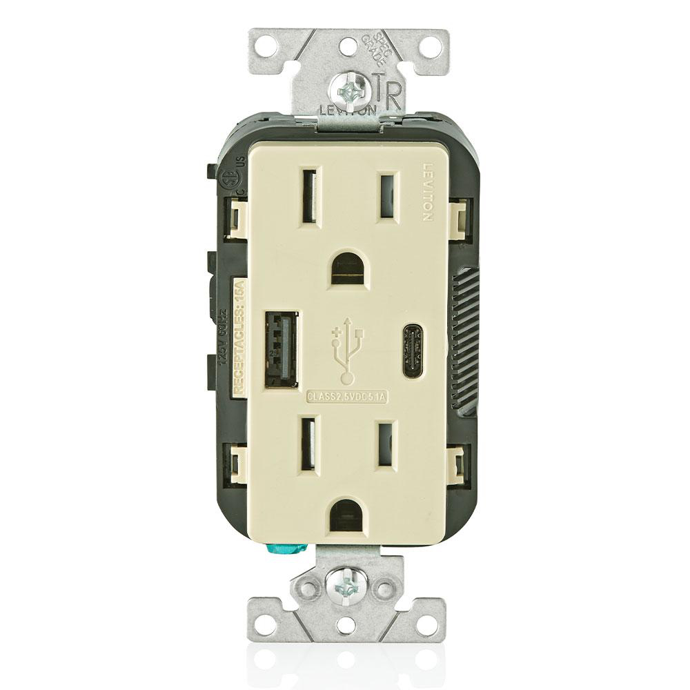 LEVITON T5633-I IV COMBDUP REC TYPE AC USBPT CHGR15A125V