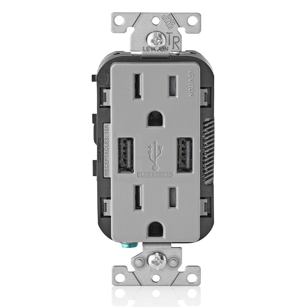 Product image for 3.6A USB Type-A/Type-A Wall Outlet Charger with 15A Tamper-Resistant