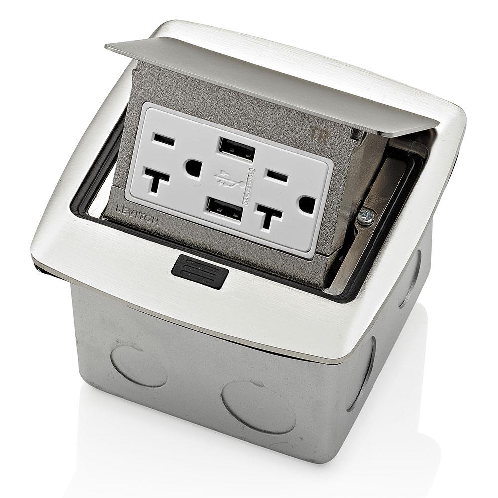 Product image for Pop-Up Floor Box with Dual Type A, 3.6 Amp USB Charger, 20 Amp