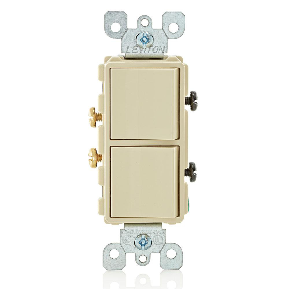 Product image for LEVITON 5634-I SWITCH COMBO DECORA 15A 125V 277V IVORY SP 2SWITCHES
