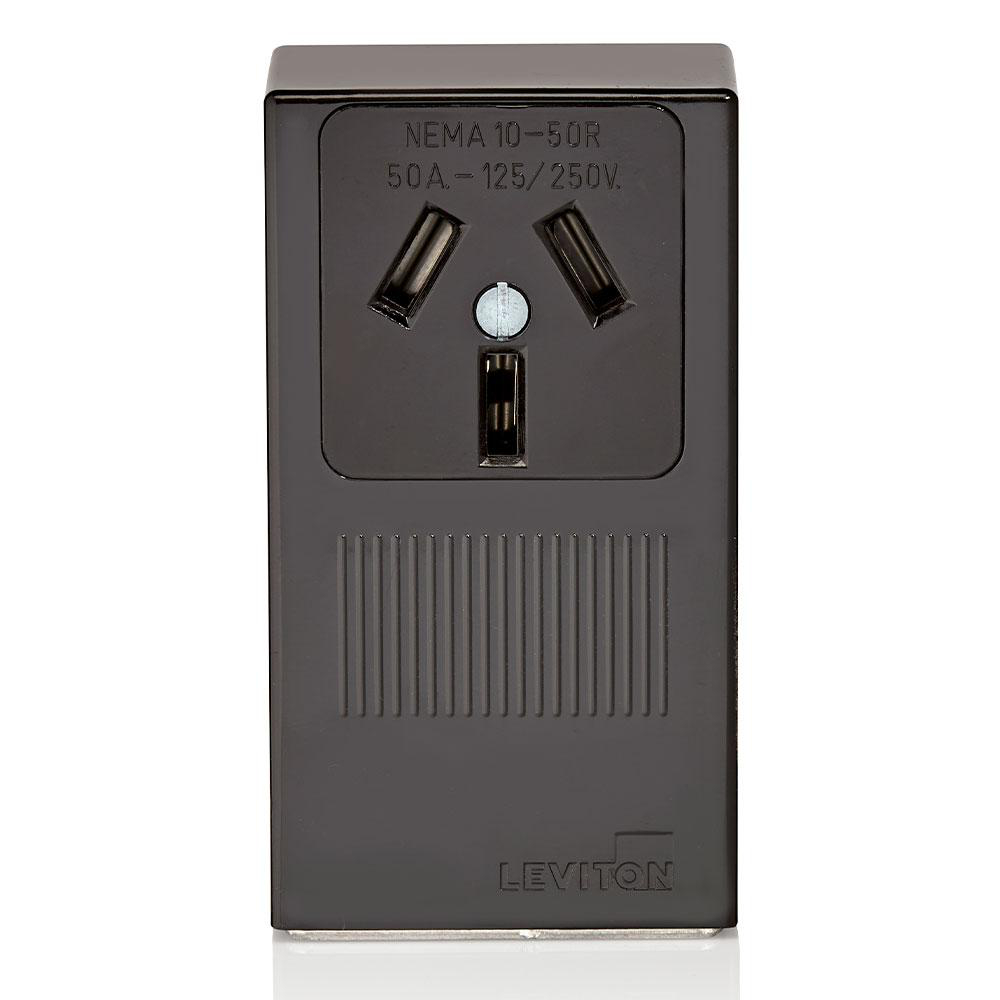 Product image for 50 Amp Thermoplastic Power Single Outlet/Receptacle, Grounding, Black