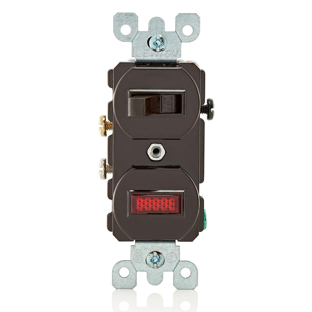 Product image for 15 Amp, 120 Volt, Duplex Style Single-Pole / Neon Pilot AC Combination Switch,