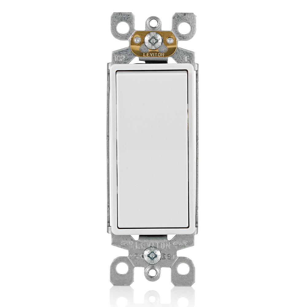 Product image for LEVITON 5603-P2W SWITCH DECORA WHITE 15A 120V 277V 3WAY QUICKWIRE ROCKER QUIET PUSH-IN & SIDE WIRED