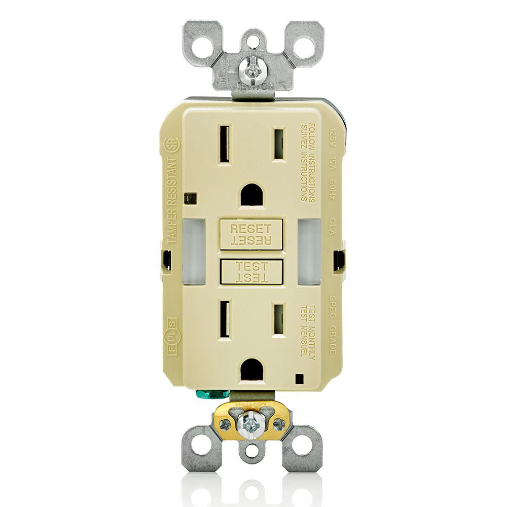 Product image for Receptacle GFCI commercial grade LED guide light 15A 125V ivory