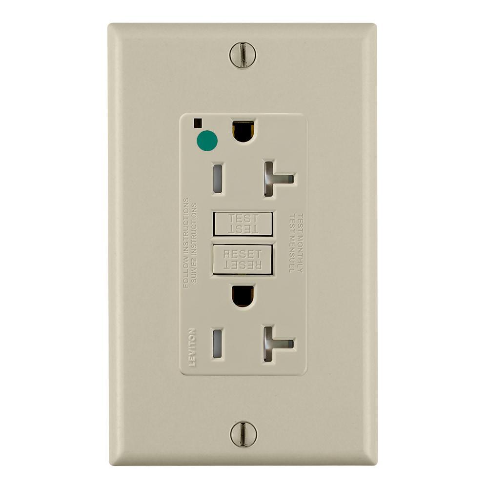Product image for Receptacle GFCI hospital grade standard tamper resistant 20A 125V ivory