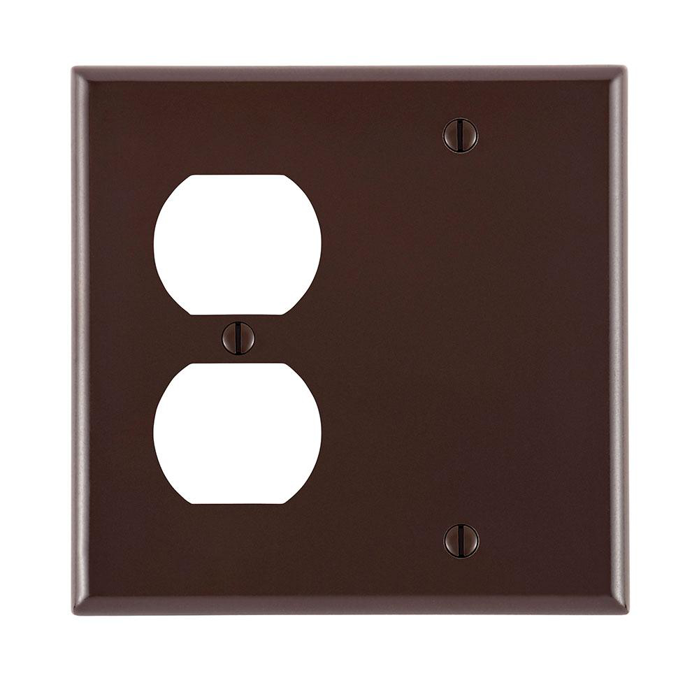 Product image for Wallplate standard 2-gang 1-duplex 1-blank thermoset brown