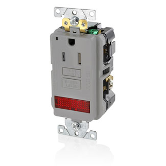 Product image for Receptacle GFCI industrial grade LED pilot light 15A 125V grey