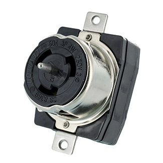 Product image for 50 Amp, 250 Volt, Black & White Locking Flush Mount Receptacle, Industrial