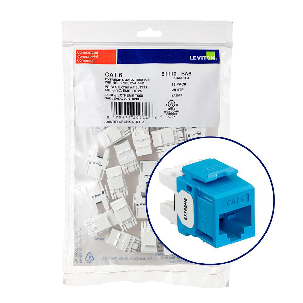 Product image for Connector CAT-6 component-rated UTP blue 25/bag