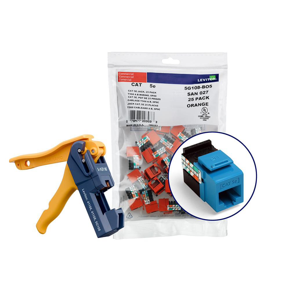 Product image for 150 GIGAMAX™ Cat 5e QUICKPORT™ Jacks, Bulk QUICKPACK™, Blue, Kitted with