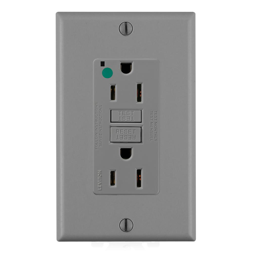 Product image for Receptacle GFCI hospital grade standard 15A 125V grey