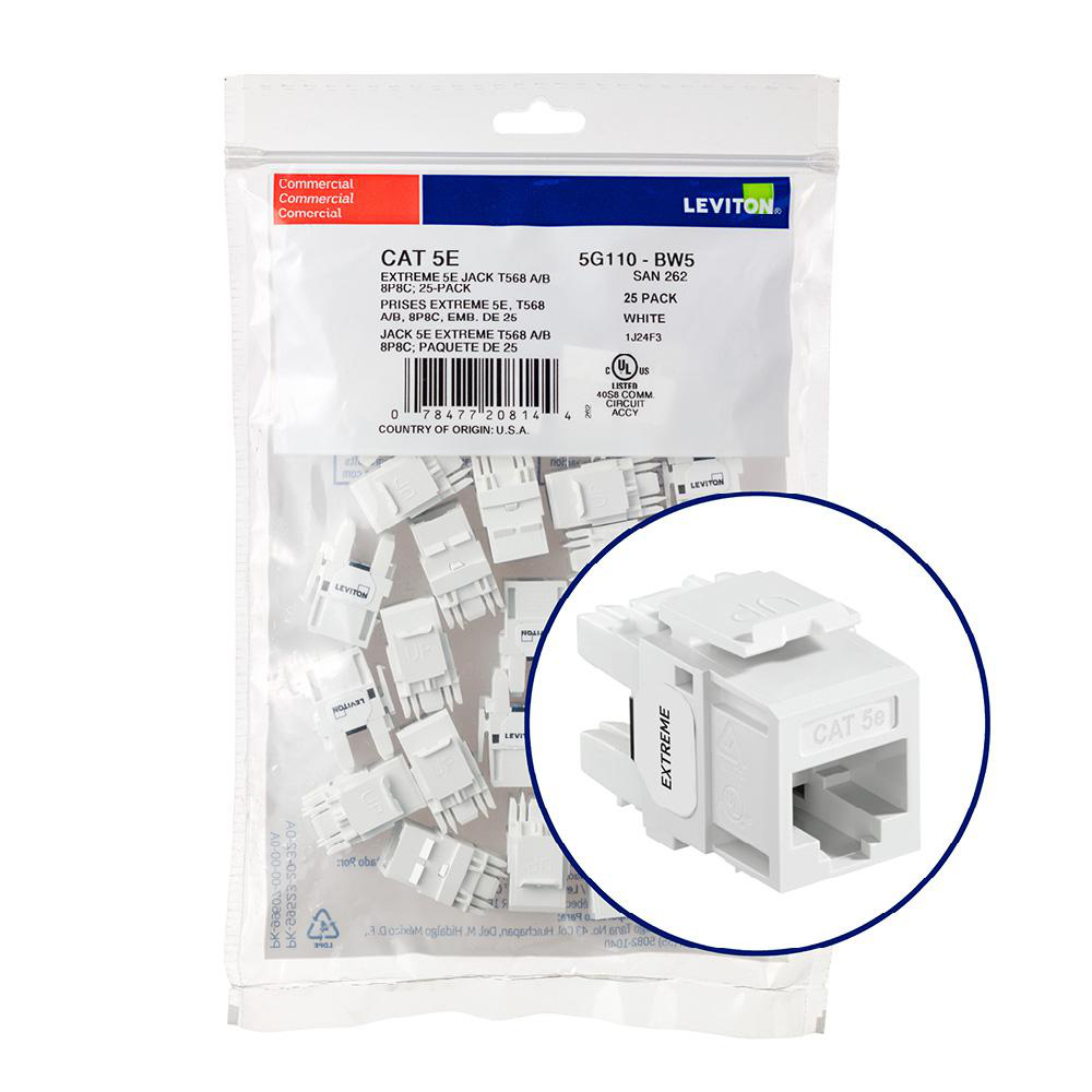 Product image for Connector CAT-5e component-rated white 25pk