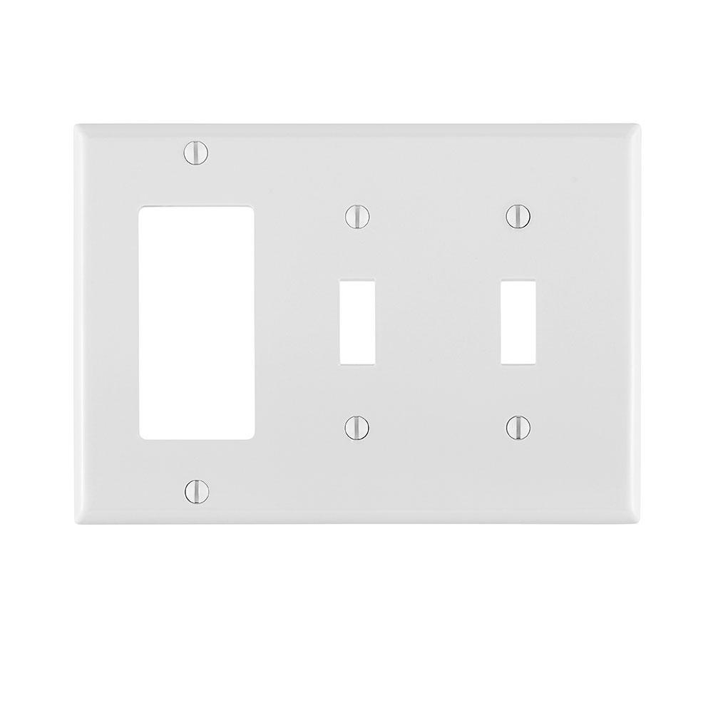 Product image for Wallplate combination standard 3-gang 2-toggle 1-decora/GFCI thermoplastic white
