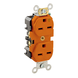 Product image for Receptacle duplex 2-pole isolated-ground 15A 250V orange