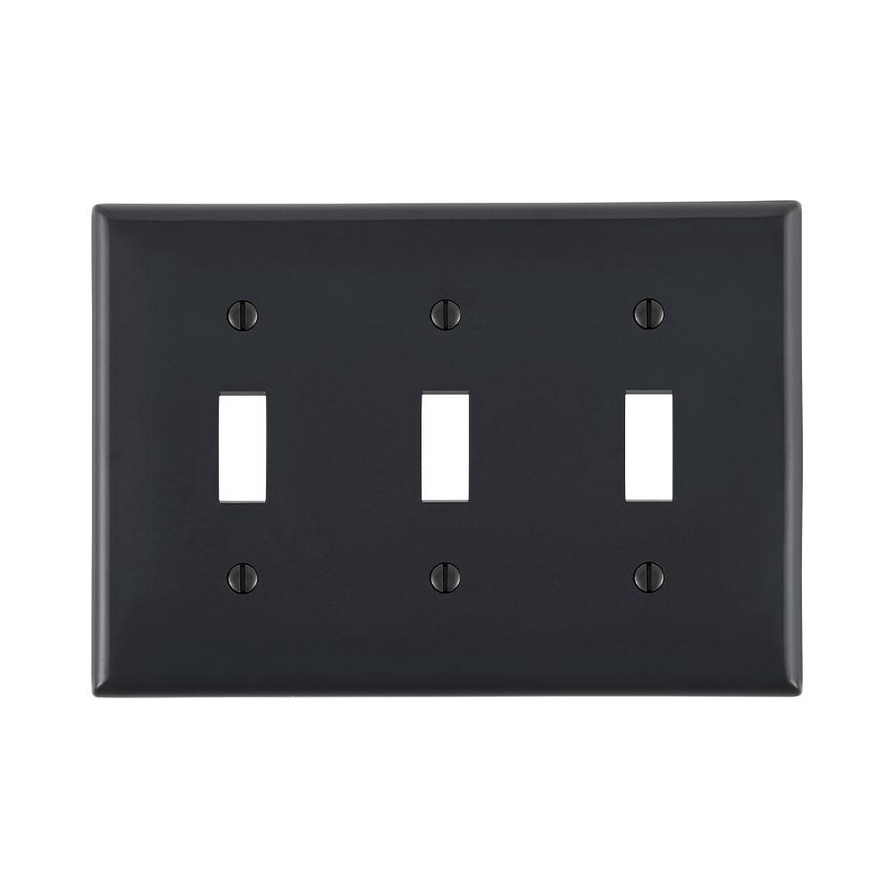Product image for Wallplate standard 3-gang 1-toggle thermoplastic black