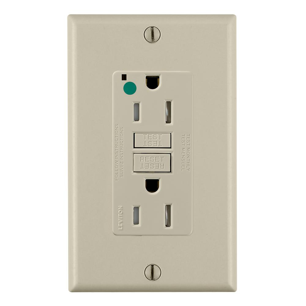 Product image for Receptacle GFCI hospital grade standard tamper resistant 15A 125V ivory