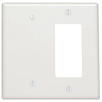 LEVITON P1426W WALLPLATE DECORA COMB 2-GANG 1-BLANK & 1-DECORA STRAP MOUNT WHITE