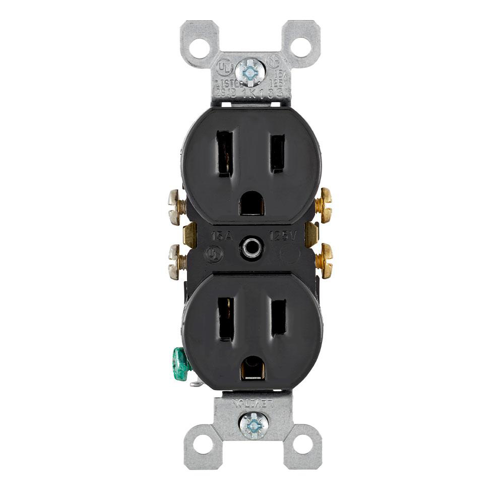 Product image for LEVITON 5320-ECP RECEPTACLE 15A 2P3W 125V DUPLEX BLACK 5-15R 8HOLE QUICKWIRE PUSHIN