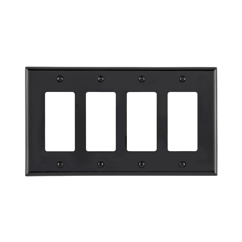 Product image for 4-Gang Decora Wallplate, Midway Size, Thermoplastic Nylon, Black
