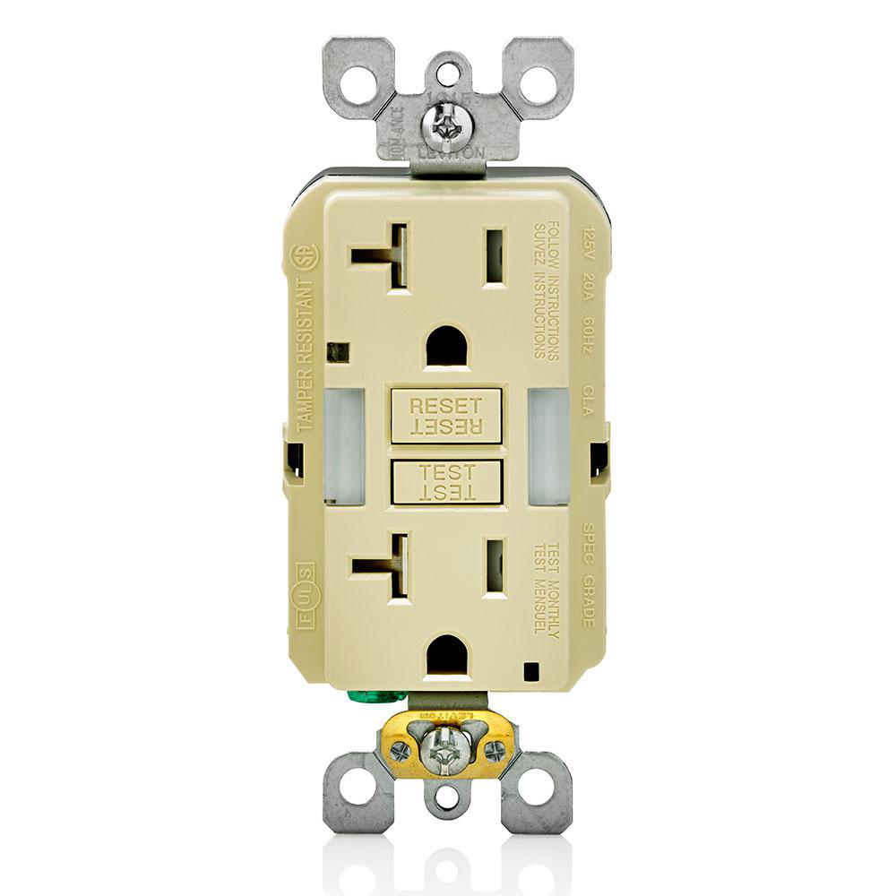 Product image for Receptacle GFCI commercial grade LED guide light 20A 125V ivory