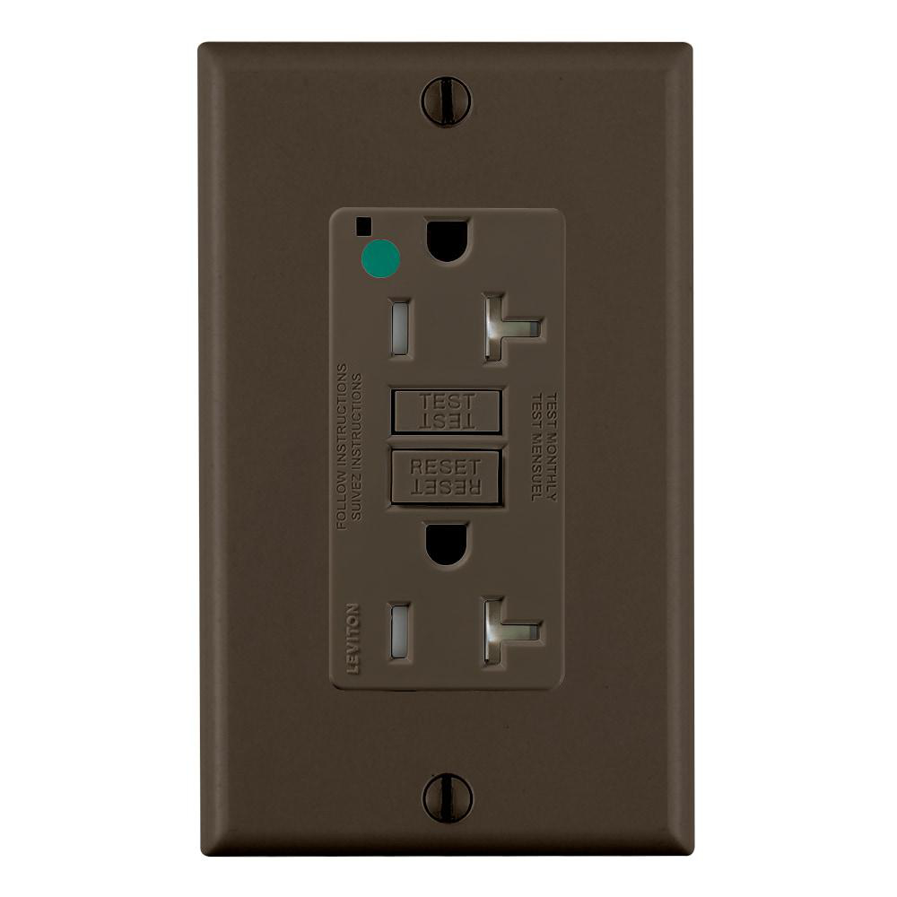 Product image for Receptacle GFCI hospital grade standard tamper resistant 20A 125V brown
