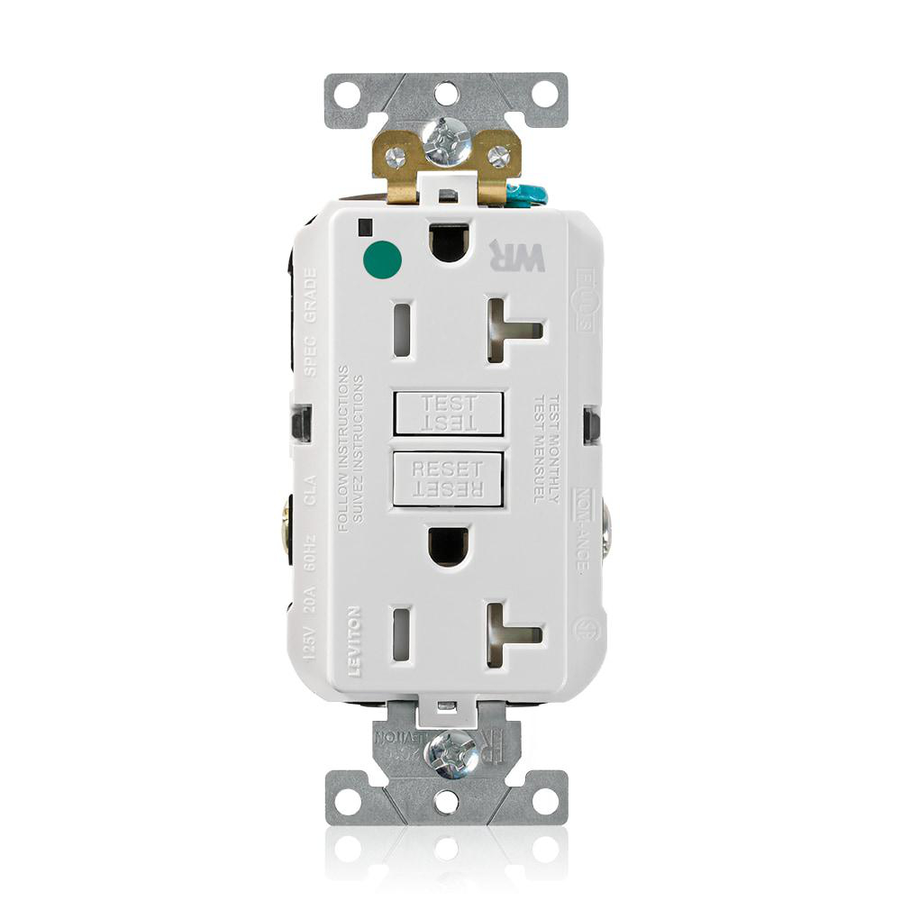LEVITON GFWT2-HGW RECEPTACLE 20A GFCI 125V WETAHER TAMPER RESISTANT WHITE SELF TEST PROSLIM SL HOSPITAL GRADE