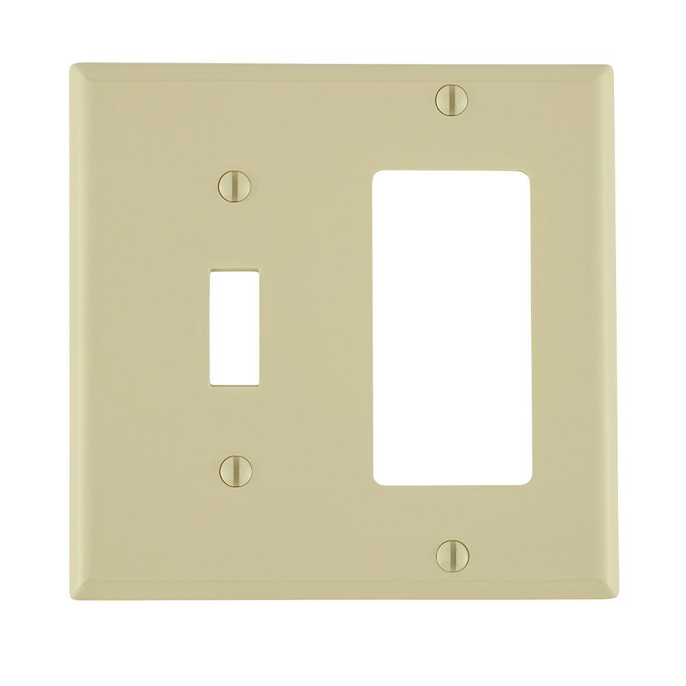 Product image for Wallplate combination standard 2-gang 1-toggle 1-decora/GFCI thermoplastic ivory
