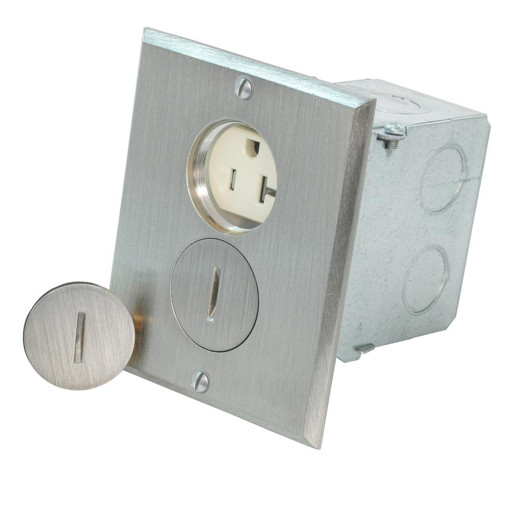 Product image for 20 Amp 1-Gang Floor Box Assembly, Commercial Grade, Tamper-Resistant,