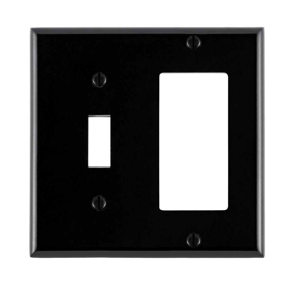 Product image for Wallplate standard 2-gang 1-toggle 1-decora/GFCI thermoset black