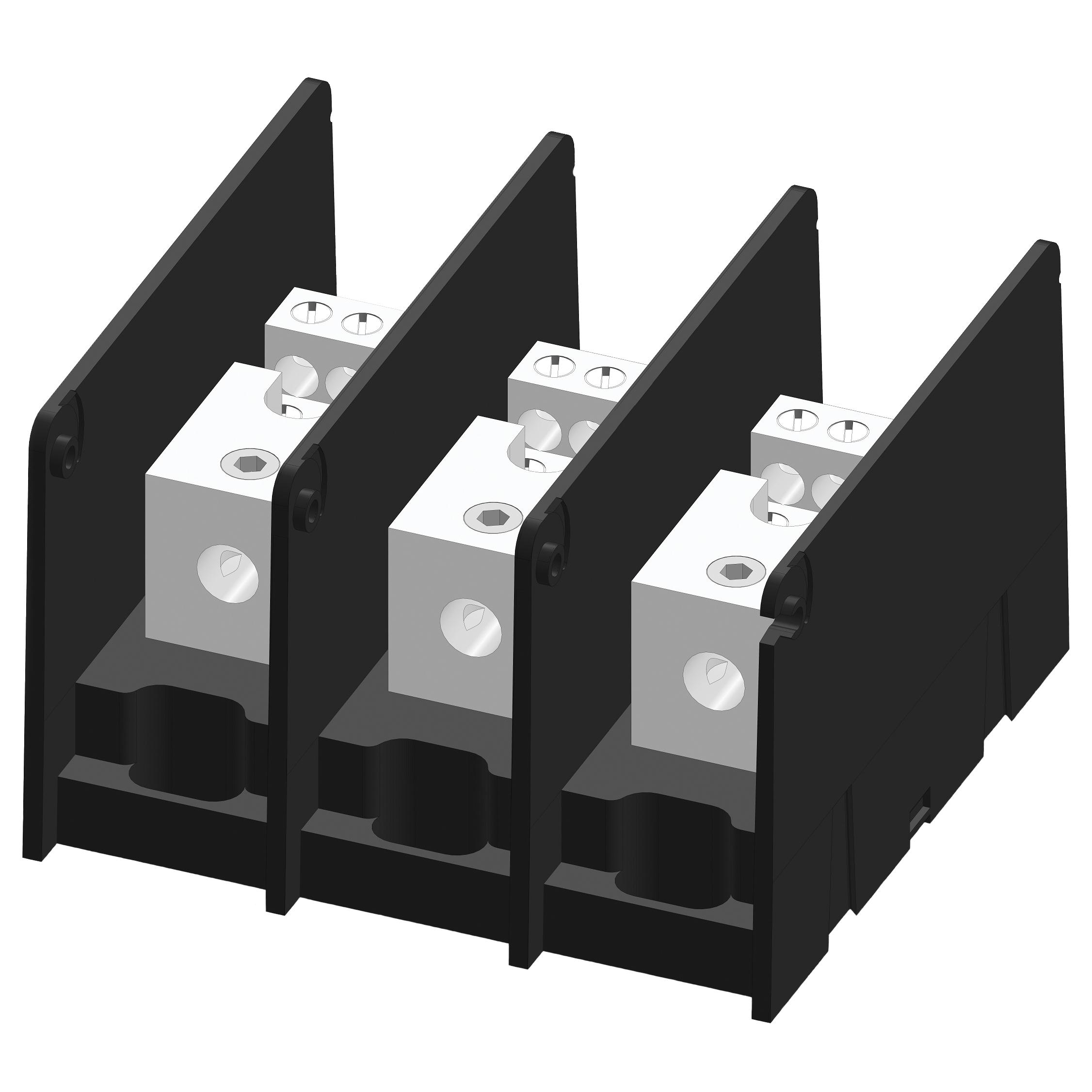 Product image for Open-Style PDB UL 1953 1000V 310A Tin-plated Aluminum - 380A 3-Pole 1 - 1 openings; 500-#4 --- 500-#4 Box to Box