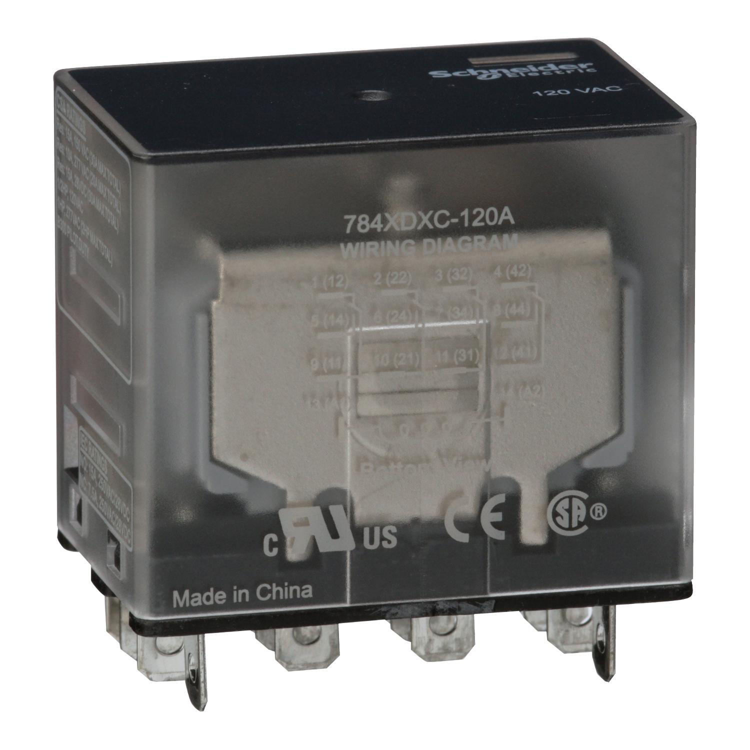 Product image for POWER RELAY, SE RELAYS, 15A, 4PDT, 120 VAC, CLEAR COVER