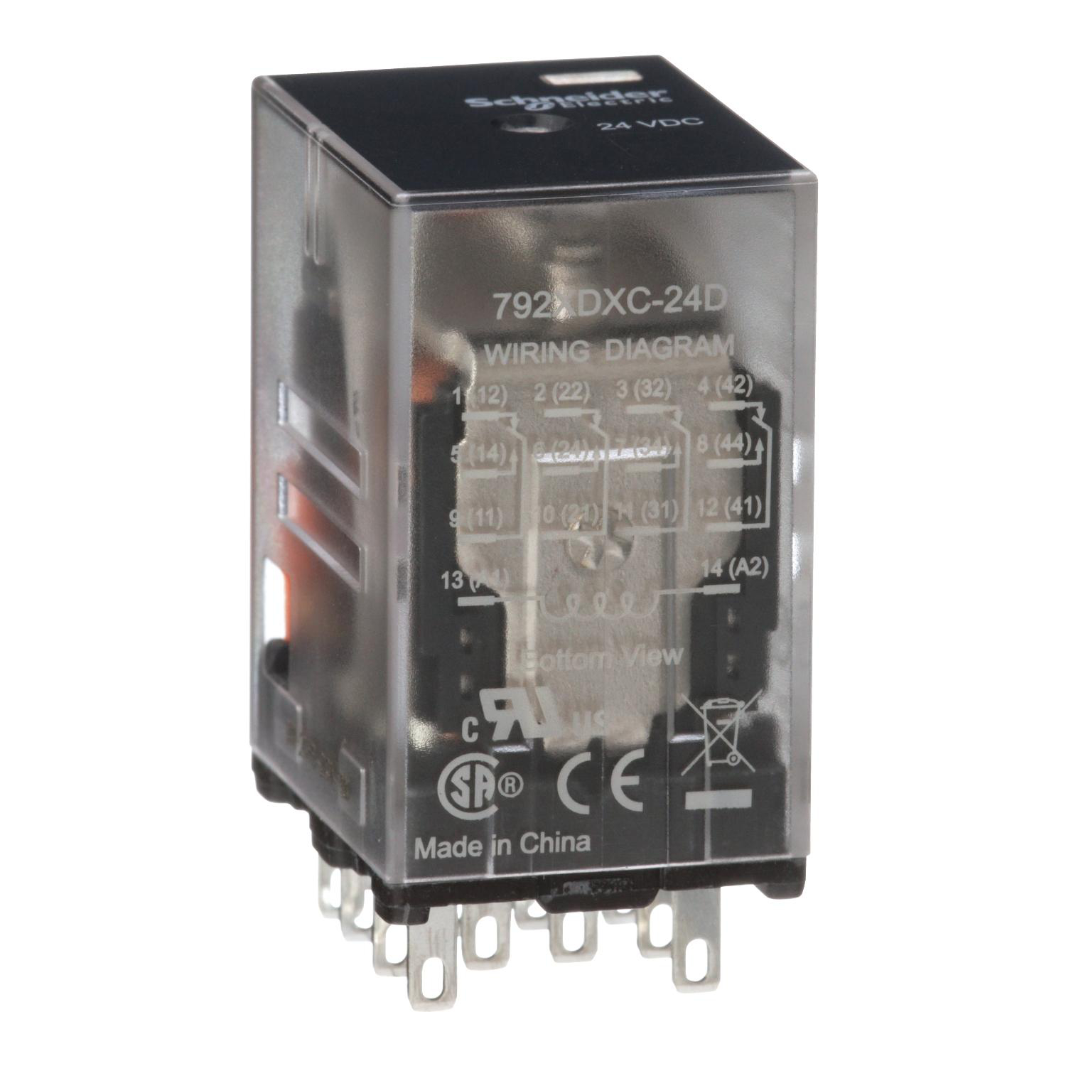 Product image for POWER RELAY, SE RELAYS, 4PDT, 6A, 24 VDC, CLEAR COVER