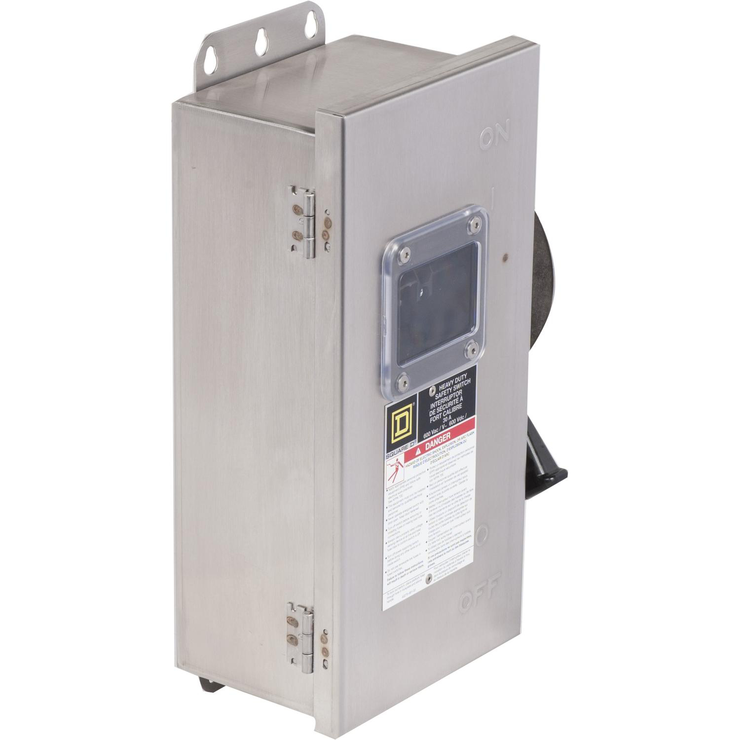 Product image for SAFETY SWITCH, HEAVY DUTY, NON FUSIBLE, 30A, 600VAC/VDC, 3 POLES, 30HP, NEMA 4, 4X, 5, 304 STEEL