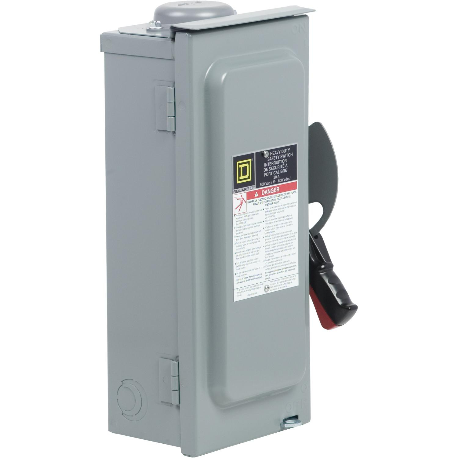 Product image for SAFETY SWITCH, HEAVY DUTY, NON FUSIBLE, 30A, 600VAC/VDC, 3 POLES, 30HP, NEMA 3R, BOLT ON PROVISION