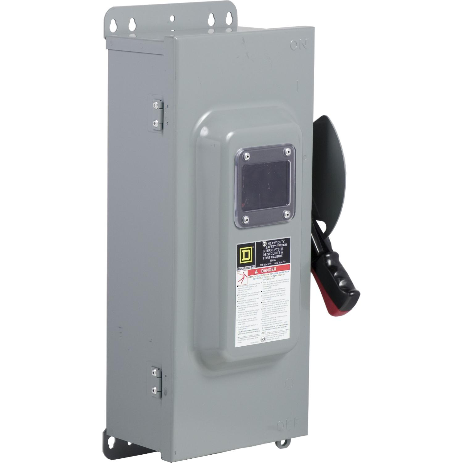 Product image for SAFETY SWITCH, HEAVY DUTY, NON FUSIBLE, 100A, 600VAC/VDC, 3 POLES, 100HP, NEMA 12