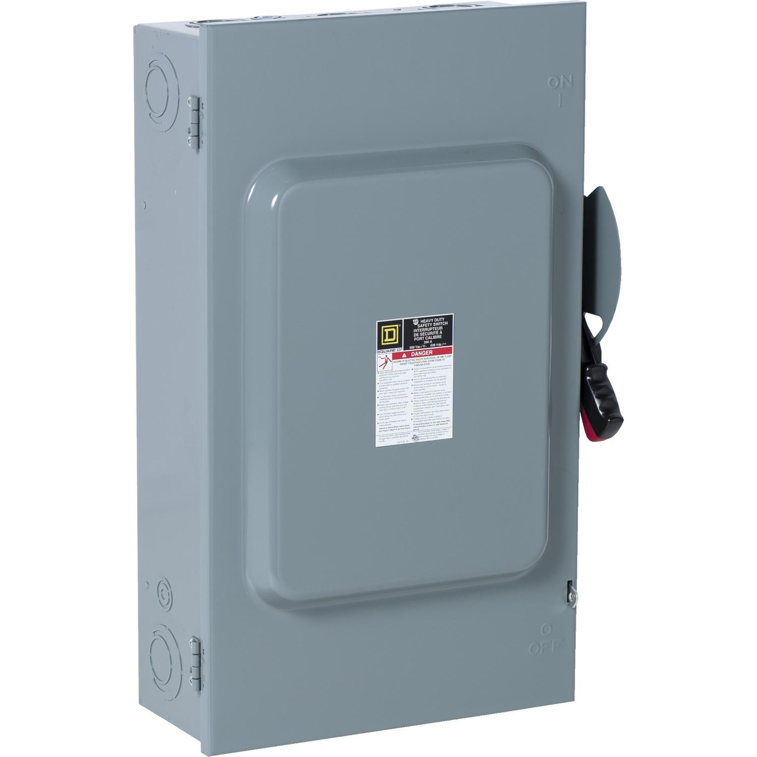 Product image for SAFETY SWITCH, HEAVY DUTY, NON FUSIBLE, 200A, 600VAC/VDC, 3 POLES, 150HP, NEMA 1