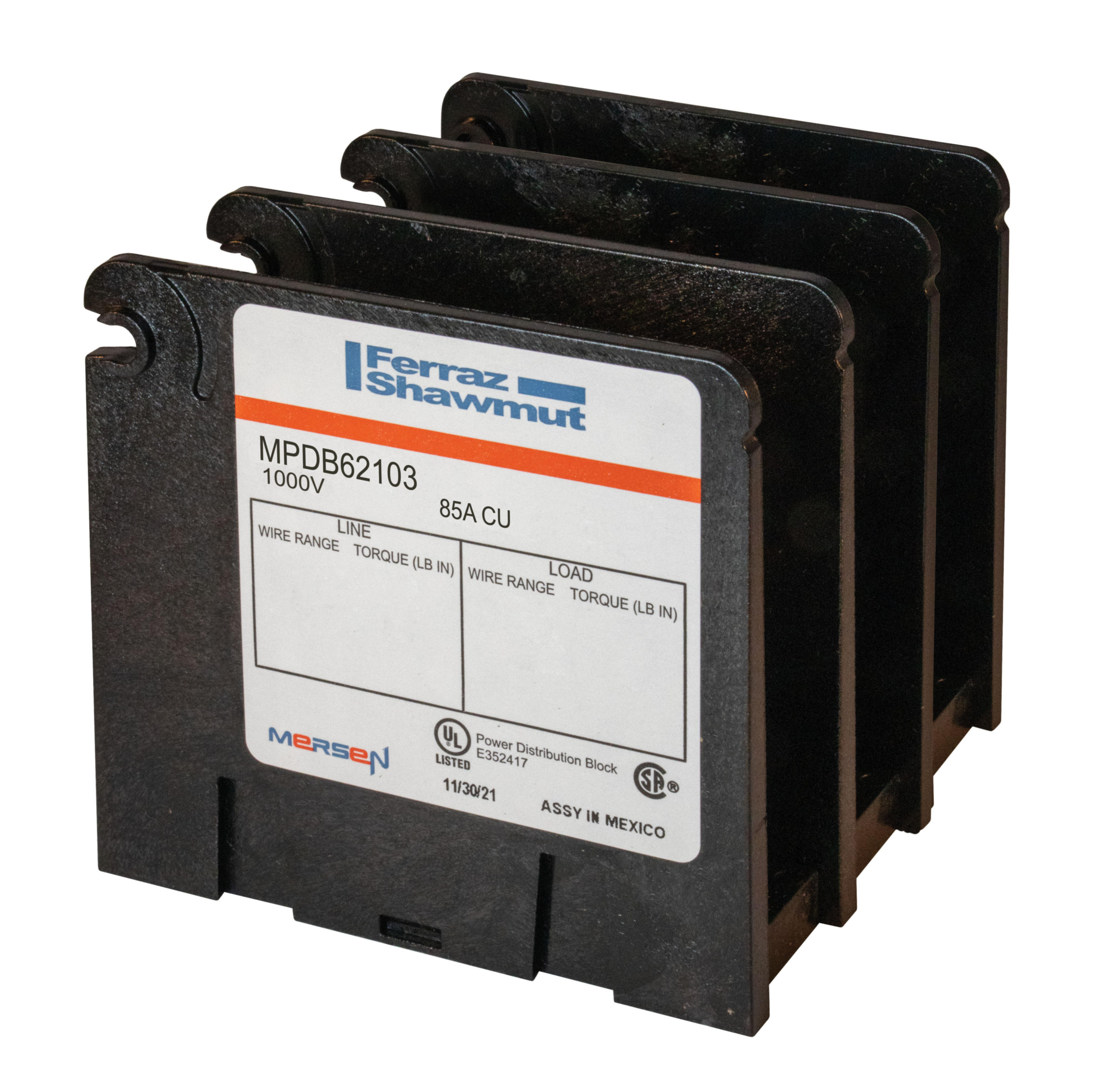 Product image for Open-Style PDB UL 1953 1000V Tin-plated Copper - 85A 3-Pole 1 - 1 openings; #4-#14 --- #4-#14 Box to Box