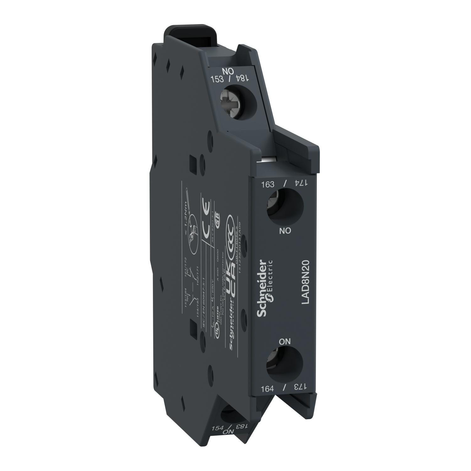 Product image for TESYS DECA, AUXILIARY CONTACT BLOCK, 2 NO, SIDE MOUNT, SCREW CLAMP TERMINALS, FOR LC1D09 TO LC1D150 CONTACTORS