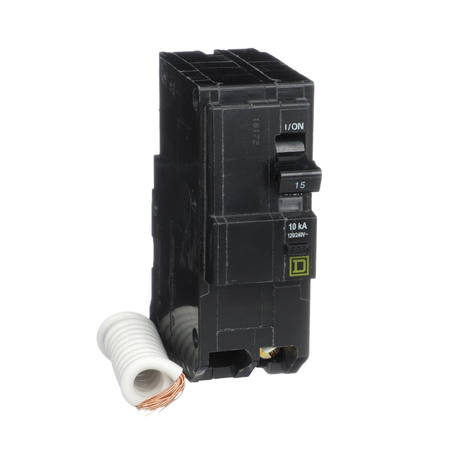 Product image for MINI CIRCUIT BREAKER, QO, 15A, 2 POLE, 120/240VAC, 10KA, PLUG IN, 30MA GRD FAULT B [TAA]