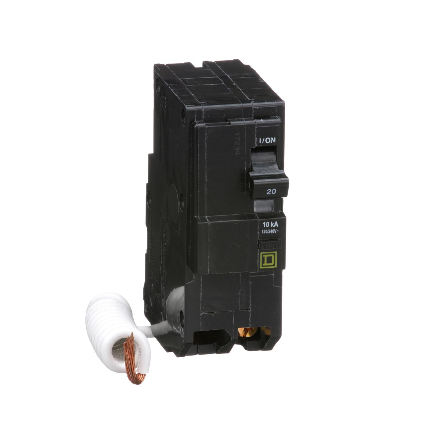 Product image for MINI CIRCUIT BREAKER, QO, 20A, 2 POLE, 120/240VAC, 10KA, PLUG IN, 30MA GRD FAULT B [TAA]