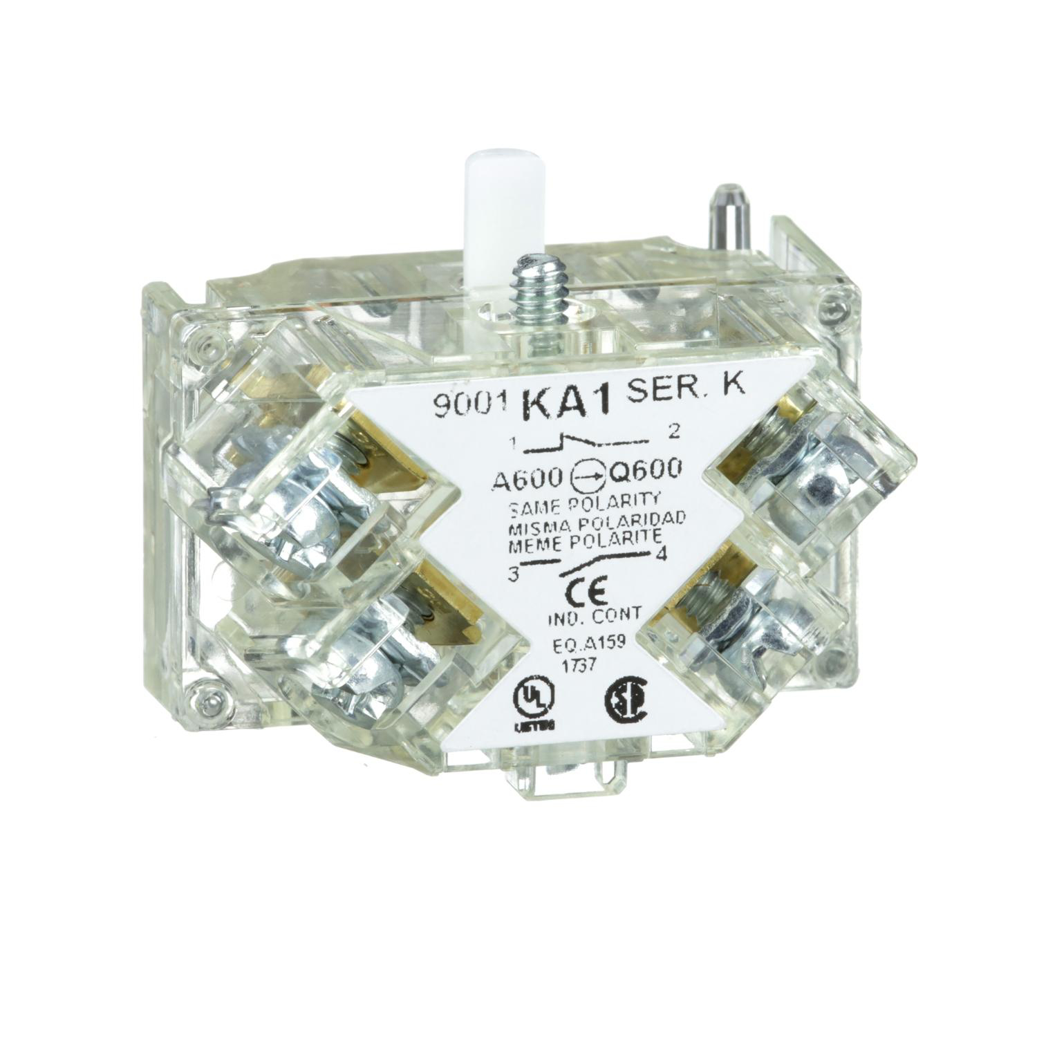 Product image for 30MM PUSH BUTTON, TYPES K, SK OR KX, CONTACT BLOCK, 1 NO AND 1 NC