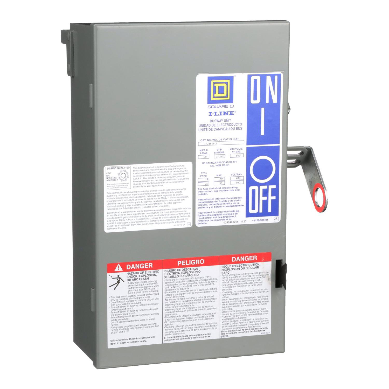Product image for FUSIBLE BUSWAY, PLUG-IN UNIT, 60A, 4 POLE, 3 FUSE AND G, 277/480VAC, CLASS R